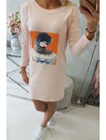 Šaty s 3D grafikou, krajková pudrově růžová