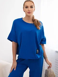 Bavlněný komplet halenka + kalhoty chrpově modrá