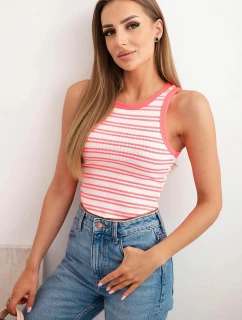 Dámská bavlněná proužkovaná bezrukávová blůza růžový neon