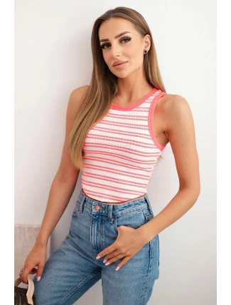 Dámská bavlněná proužkovaná bezrukávová blůza růžový neon