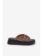 Dámské Zamszové Klapky S Přezkou Na Platformě Hnědé Zazoo 3019