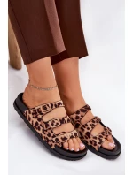 Dámské Pantofle S Pásky A Přezkami V Leopardím Vzoru Hnědé Uliri