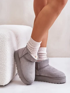 Sněhule Dámské Na Platformě Zateplené Kožíškem Šedé Xamella