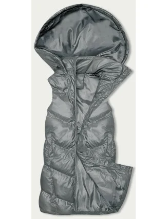 Dlouhá šedá péřová vesta s kapucí (5M3183-105) Dlouhá šedá péřová vesta s kapucí (5M3183-105)