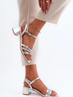 Dámské sandály na nízkém podpatku z ekokůže Sergio Leone SK046 stříbrné