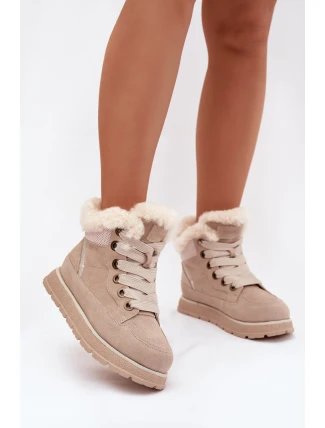 Semišové sněhule dámské na platformě s kožíškem Big Star SS274371 béžové