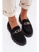 Dámské mokasíny se zlatým přezkou Černé Mirelva