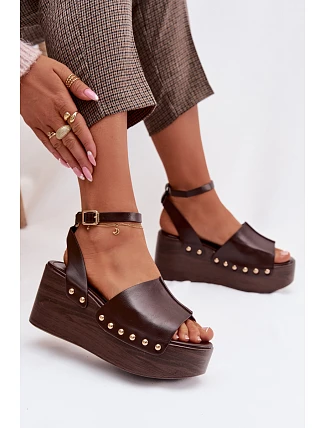 Dámské sandály na platformě se zlatými sponami čokoládové Galorina