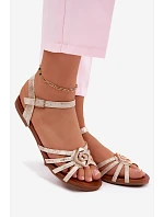 Dámské sandály Ploché S Pasky A Ozdobou S.Barski KV61-6056 Zlaté