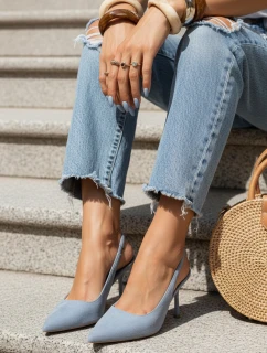 Dámské semišové jehlové boty s otevřeným podpatkem modré FashionStreet ZY1374