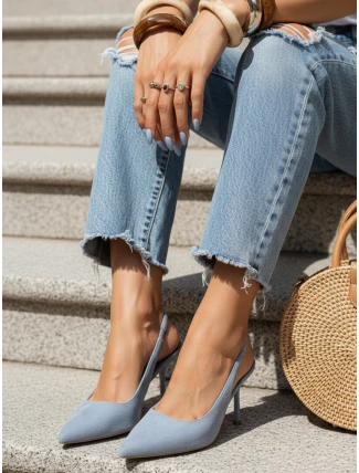 Dámské semišové jehlové boty s otevřeným podpatkem modré FashionStreet ZY1374