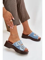 Dámské pantofle na platformě se zlatými sponami modré Renelisse Dámské pantofle na platformě se zlatými sponami modré Renelisse