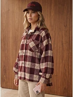 Dámská kostkovaná košile oversize v bordó barvě FashionStreet TY6047 Dámská kostkovaná košile oversize v bordó barvě FashionStreet TY6047