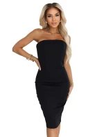 642-1 Korzetové tužkové midi šaty s odhalenými rameny - černé