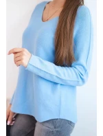 Dámský svetr z viskózy s výstřihem do V modrý