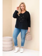 Dámská bavlněná blůza Plus Size s výstřihem do V černá