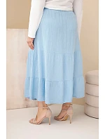 Dámská sukně Plus Size z bavlněného mušelínu s volánem a gumou v pase modrá