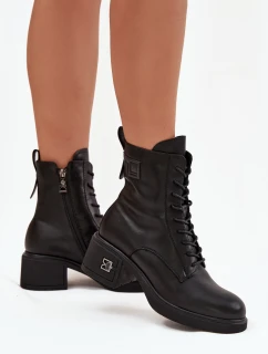 Zateplené dámské kotníkové boty z pravé kůže na klínku Vinceza 66819 Černé