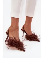 Lodičky s peřím a otevřenou patou čokoládové Belice