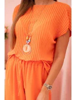 Viskózový komplet plisovaná halenka + kalhoty Pomeranč