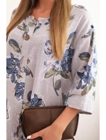 Dámská bavlněná šaty s květinovým vzorem a 3/4 rukávem šedá