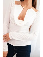 Dámská blůza s drapovaným výstřihem a dlouhým rukávem ecru