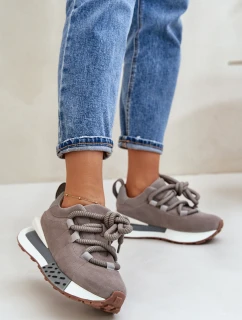 Semišové dámské sneakersy na platformě s tlustým šněrováním Artiker 54C1463 šedé