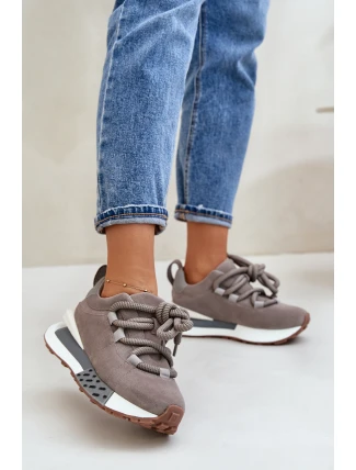 Semišové dámské sneakersy na platformě s tlustým šněrováním Artiker 54C1463 šedé