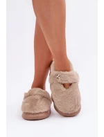 Plyšové Pantofle S Malou Broží Tmavě Béžové Primaria