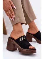 Dámské Pantofle Na Masivním Podpatku Se Zlatým Detalem Vinceza 17400 Černé