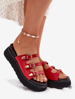 Dámské Klapky Na Platformě S Pásky Červené Nimiotte