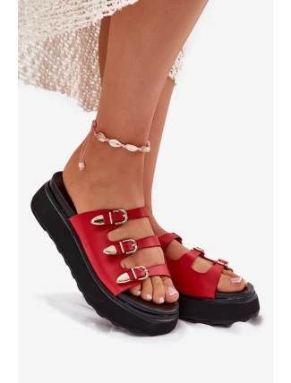 Dámské Klapky Na Platformě S Pásky Červené Nimiotte