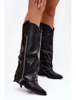 Dámské kotníkové kozačky kovbojky na podpatku Palira – černé, eko kůže