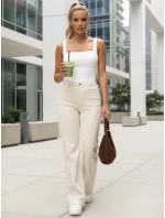 Dámské džíny s vysokým pasem ecru FashionStreet UY2912