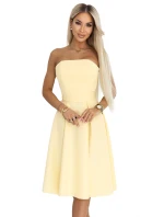 641-3 VIVIENNE korzetové rozšířené midi šaty s páskem - pastelově žluté 641-3 VIVIENNE korzetové rozšířené midi šaty s páskem - pastelově žluté