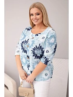 Dámská bavlněná halenka Plus Size s krátkým rukávem a knoflíky modrá