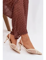 Sandály z pleteniny na jehlovém podpatku světle béžové Hanelis