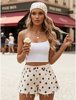 Dámské džínové šortky na léto s volnou nohavicí béžové FashionStreet SY0536 Dámské džínové šortky na léto s volnou nohavicí béžové FashionStreet SY0536