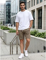 Pánské teplákové kraťasy se šňůrkou, tmavě béžové, FashionStreet SX2624