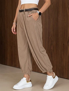 Dámské bavlněné kordurové kalhoty s páskem, béžové, FashionStreet UY3169