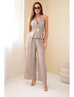 Dámský viskózový komplet: zavazovací top a kalhoty se širokou nohavicí fango