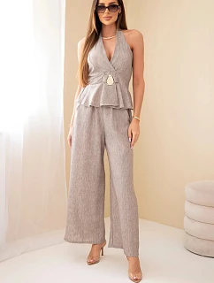 Dámský viskózový komplet: zavazovací top a kalhoty se širokou nohavicí fango