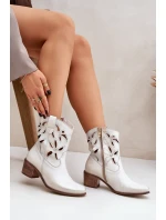 Kožené perforované boty na podpatku Zazoo 3621 zlatá oprýskaná