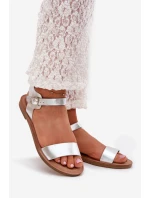 Dámské Sandály Na Plochém Podpatku Eko Kůže Stříbrné Kivara