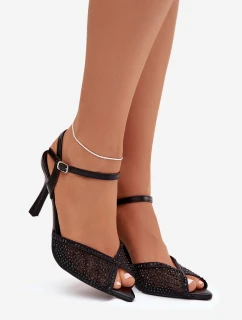 Dámské sandály na podpatku se zdobením Černé Peloria