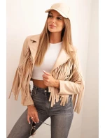 Dámská bunda z eko kůže s třásněmi v boho stylu světlá camelová Dámská bunda z eko kůže s třásněmi v boho stylu světlá camelová