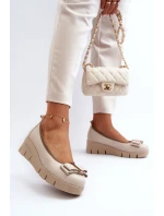 Kožené baleríny na platformě s ozdobou krémové Lewski 3384 Kožené baleríny na platformě s ozdobou krémové Lewski 3384