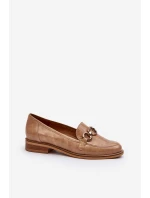Kožené dámské lakované mokasíny Laura Messi 2760 hnědé