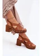 Kožené sandály na podpatku Zazoo 1081 hnědé