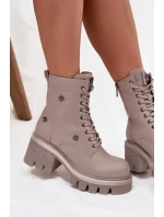 Kožené Workery Dámské Na Klocku S Pripinkami Artiker 57C0181 Béžové